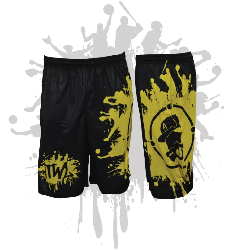 Splatter Splash Mens Full Dye Shorts Black/Yellow