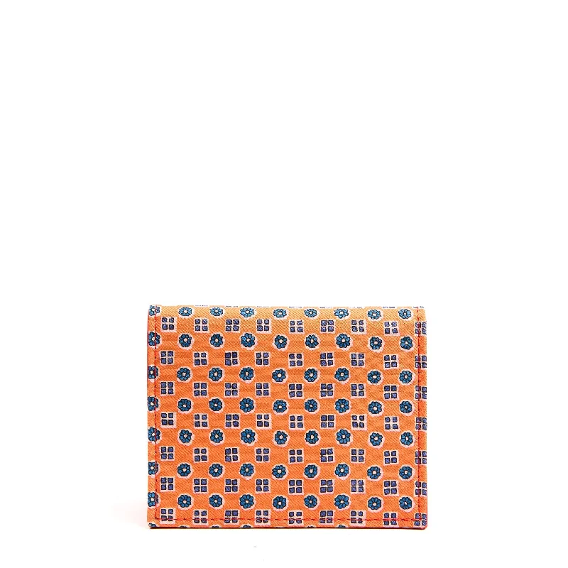 ORANGE SILK AND LEATHER FOLDING CARD HOLDER