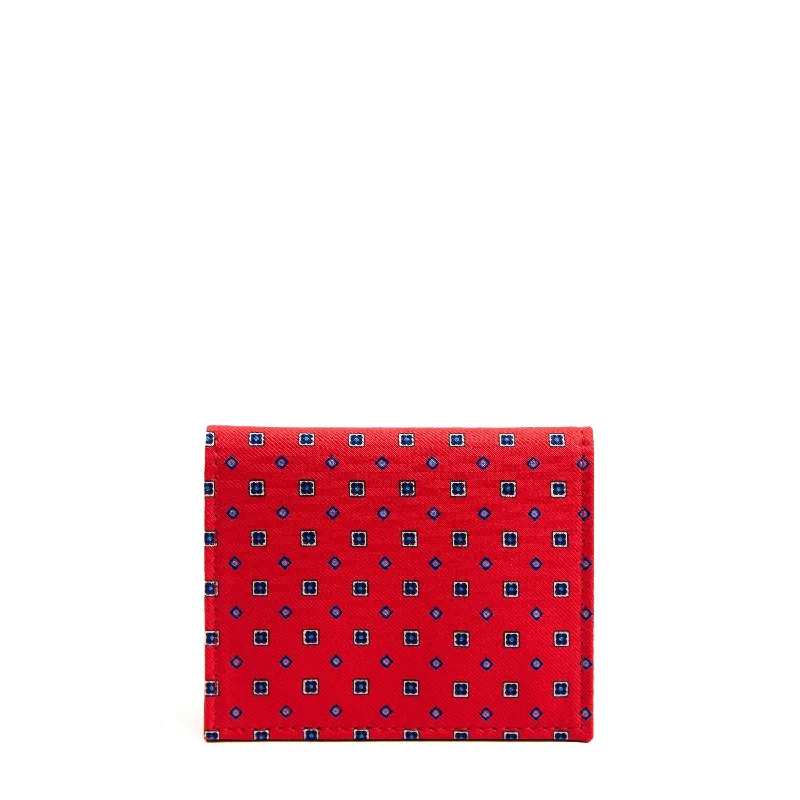 RED SILK AND LEATHER FOLDING CARD HOLDER