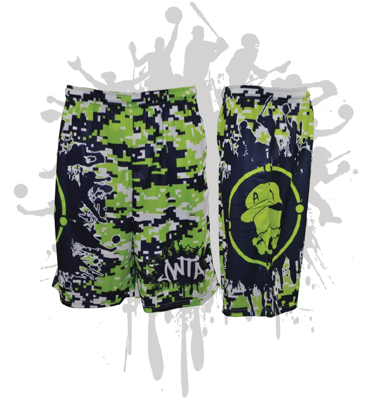 Splatter Splash Digital Camo Mens Full Dye Shorts Lime/Navy/White