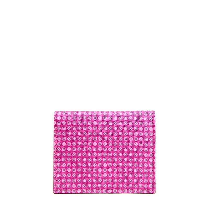 FUCSIA SILK AND LEATHER FOLDING CARD HOLDER