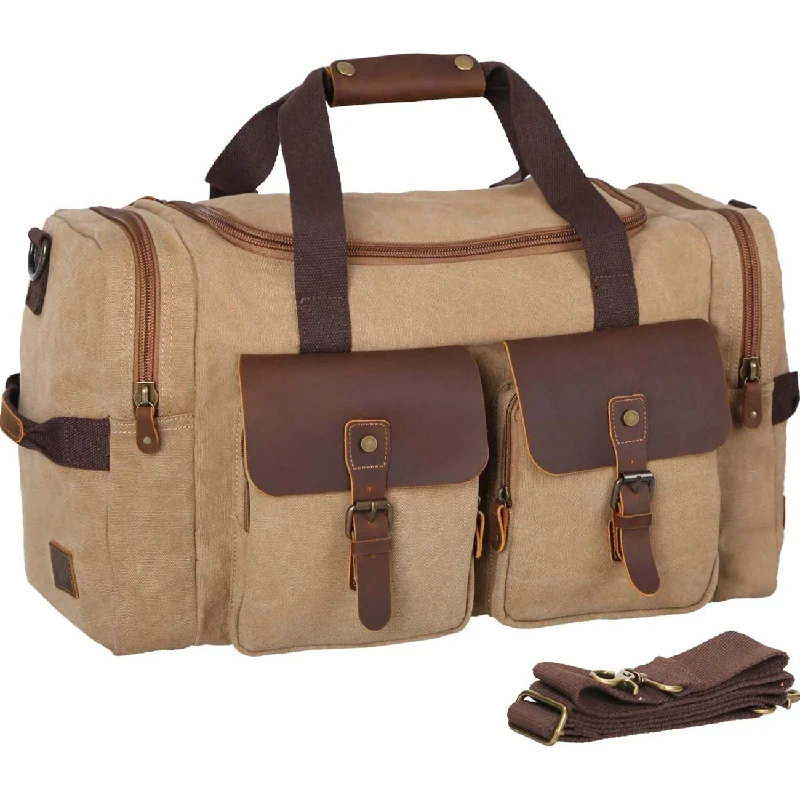 Canvas Cowhide Leather Weekender Travel Duffel Bag