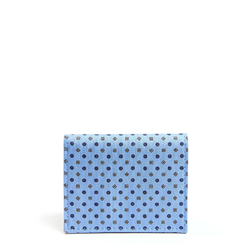 LIGHT BLUE SILK AND LEATHER FOLDING CARD HOLDER