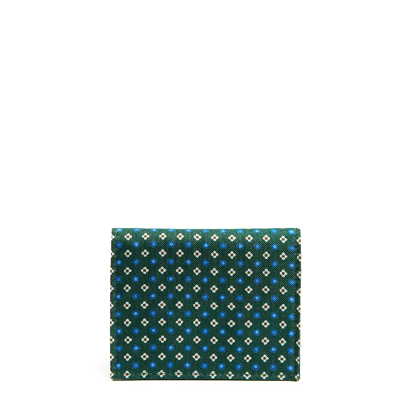 DARK GREEN SILK AND LEATHER FOLDING CARD HOLDER