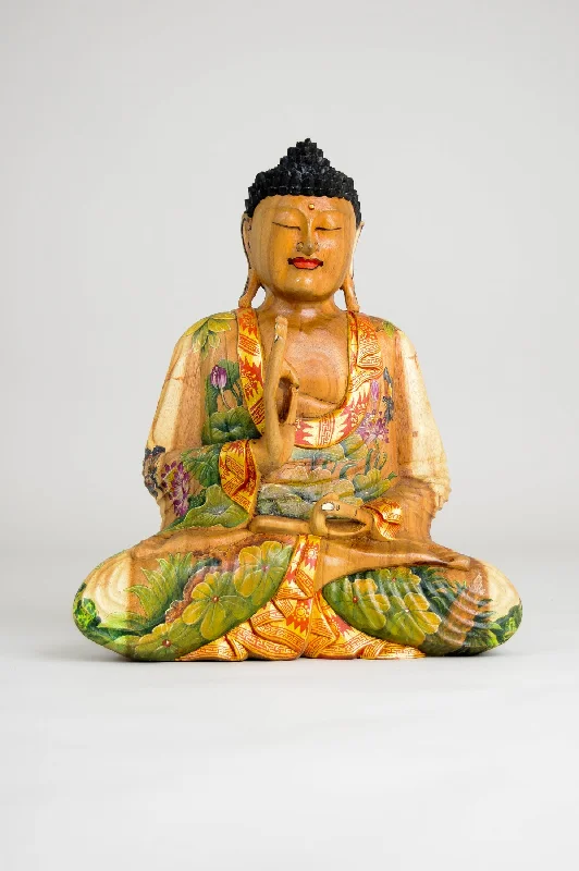 Hand Carved, Hand Painted Wooden Meditating Buddha (40cm)