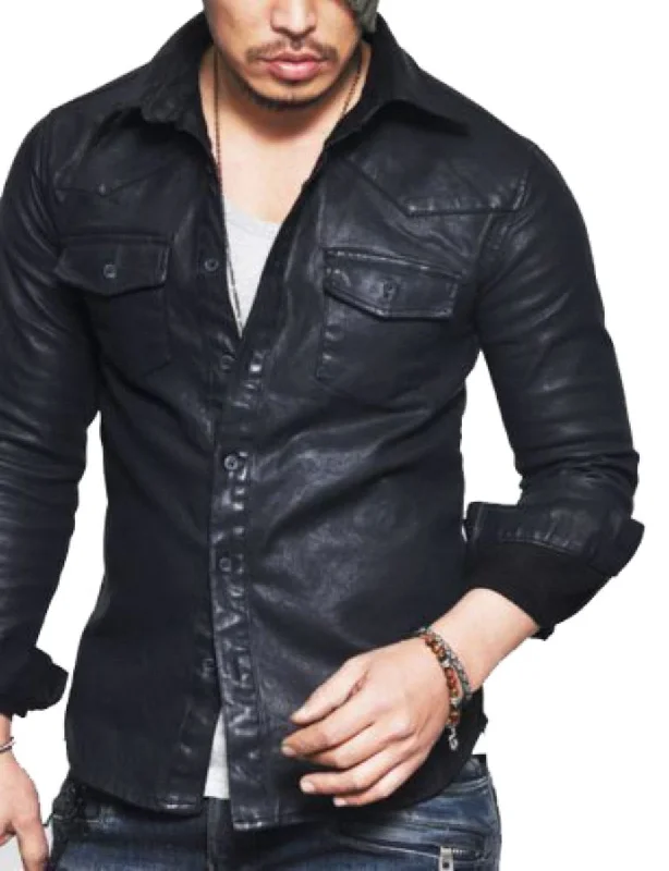 Men's Genuine Lambskin Leather Shirt Jacket MSH015