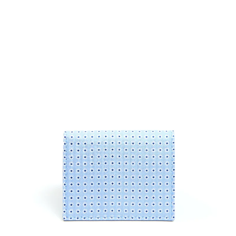 LIGHT BLUE SILK AND LEATHER FOLDING CARD HOLDER