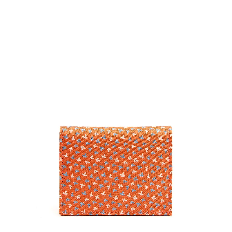 ORANGE SILK AND LEATHER FOLDING CARD HOLDER