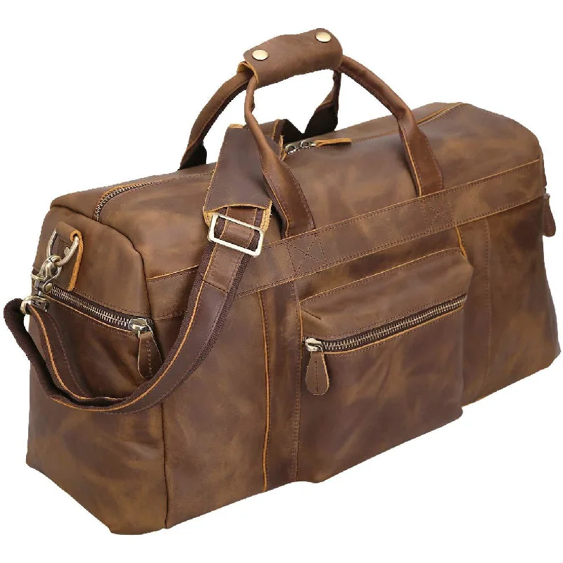 Full Grain Cowhide Leather Weekender Duffel Bag Overnight Luggage