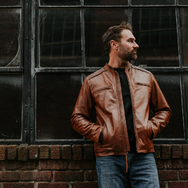 Thompson Leather Moto Jacket | Whiskey Brown