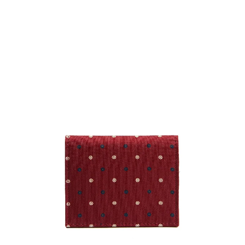 BURGUNDY SILK AND LEATHER FOLDING CARD HOLDER