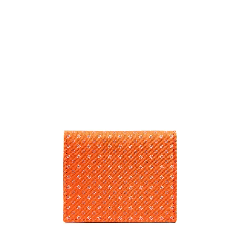 ORANGE SILK AND LEATHER FOLDING CARD HOLDER