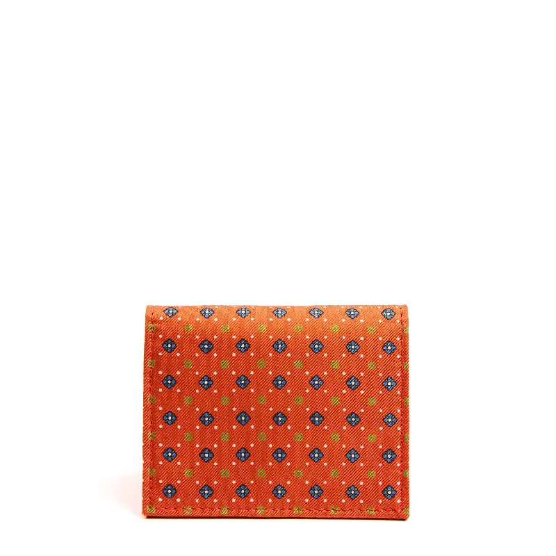 ORANGE SILK AND LEATHER FOLDING CARD HOLDER