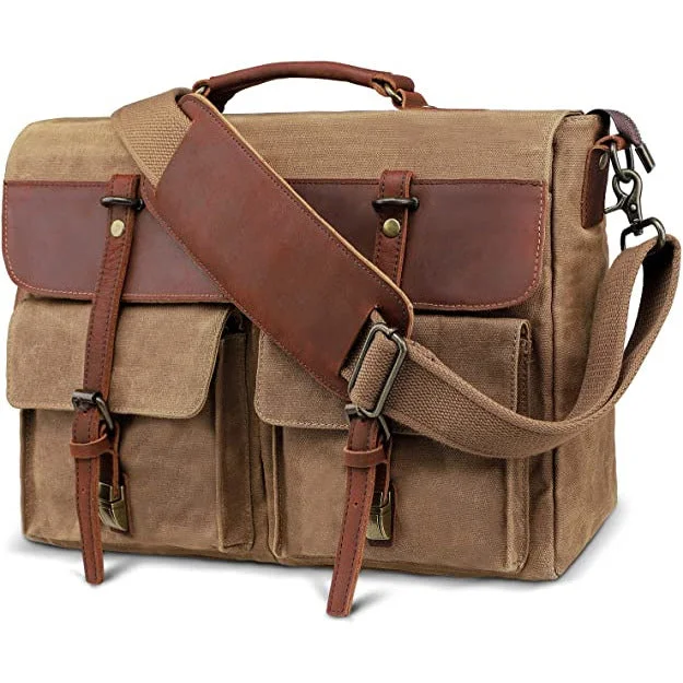 Canvas and Leather Briefcase Laptop Bag