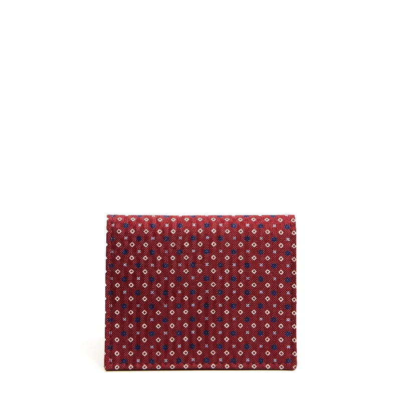 BURGUNDY SILK AND LEATHER FOLDING CARD HOLDER