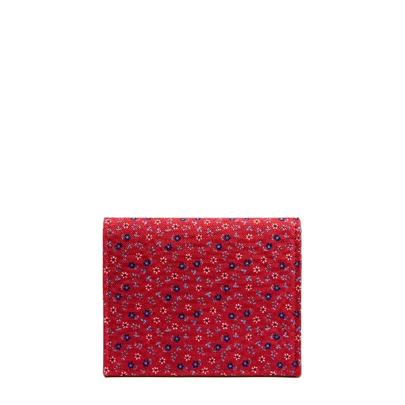 RED SILK AND LEATHER FOLDING CARD HOLDER