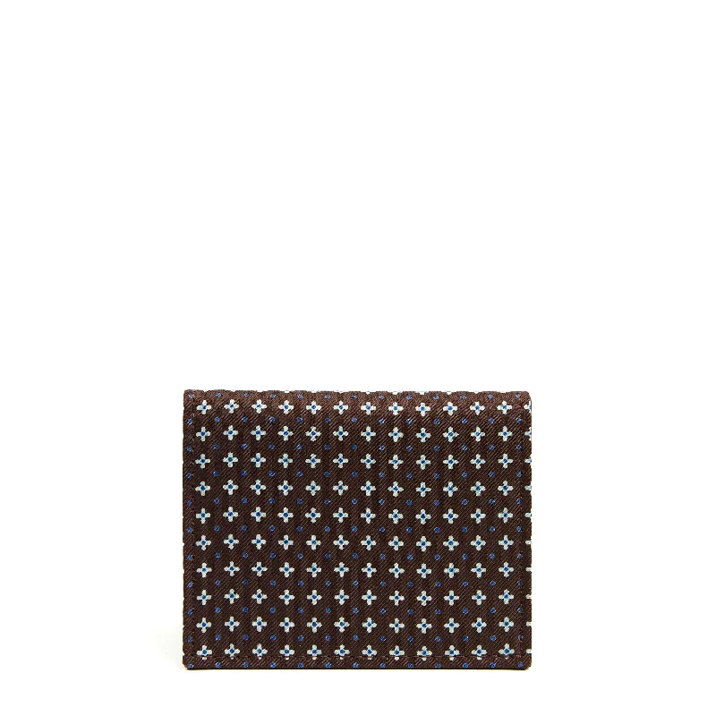 DARK BROWN SILK AND LEATHER FOLDING CARD HOLDER