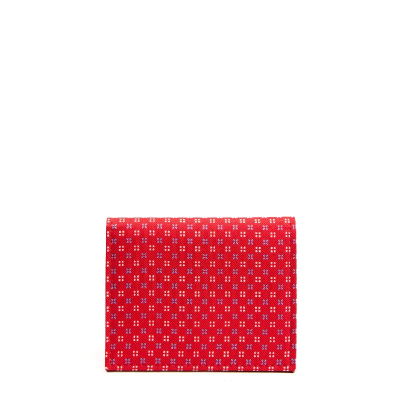 RED SILK AND LEATHER FOLDING CARD HOLDER