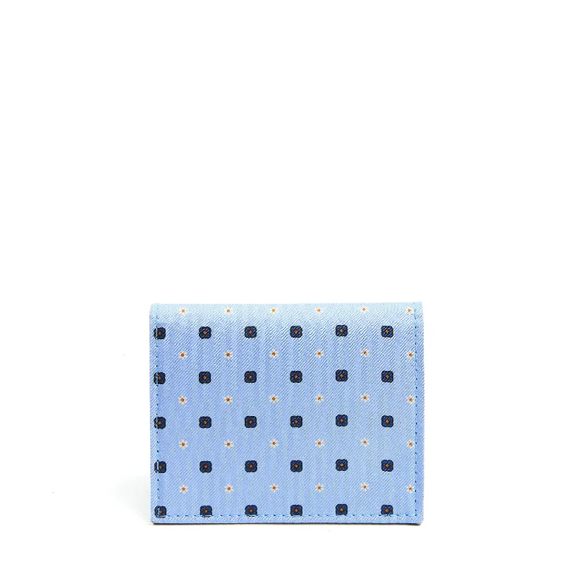 LIGHT BLUE SILK AND LEATHER FOLDING CARD HOLDER