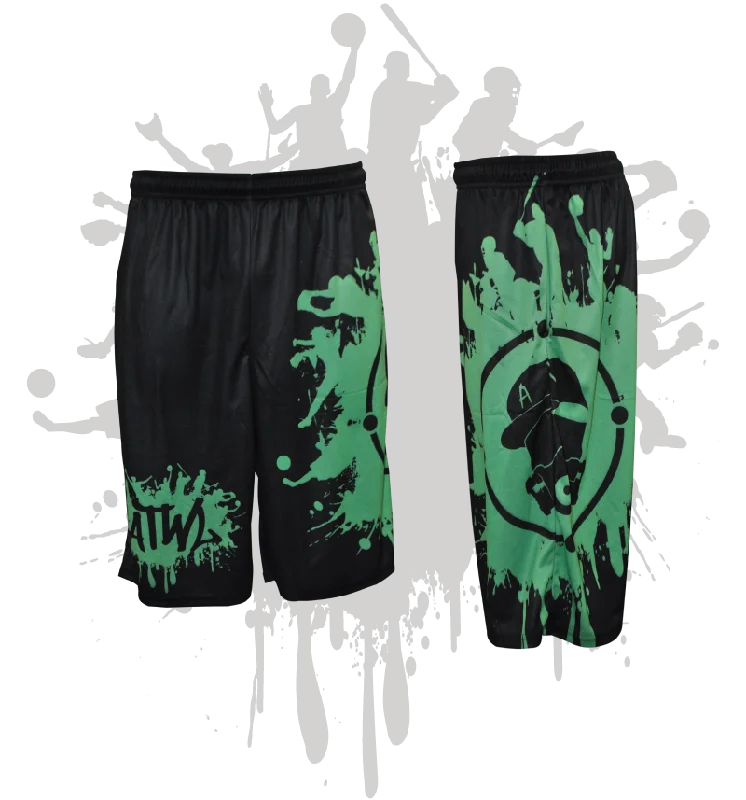 Splatter Splash Mens Full Dye Shorts Black/Kelly Green