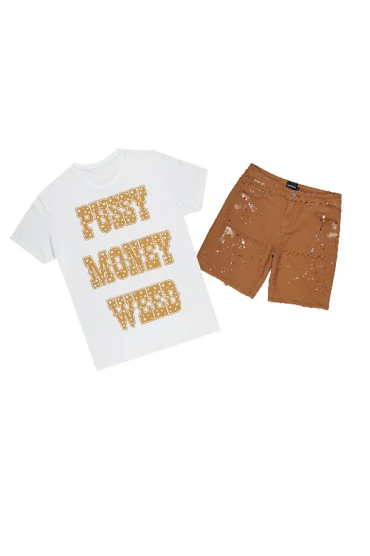 Skorps White/Beige T-Shirt Short Set