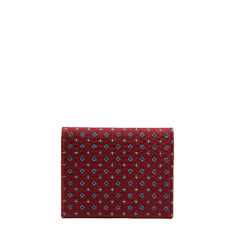 BURGUNDY SILK AND LEATHER FOLDING CARD HOLDER