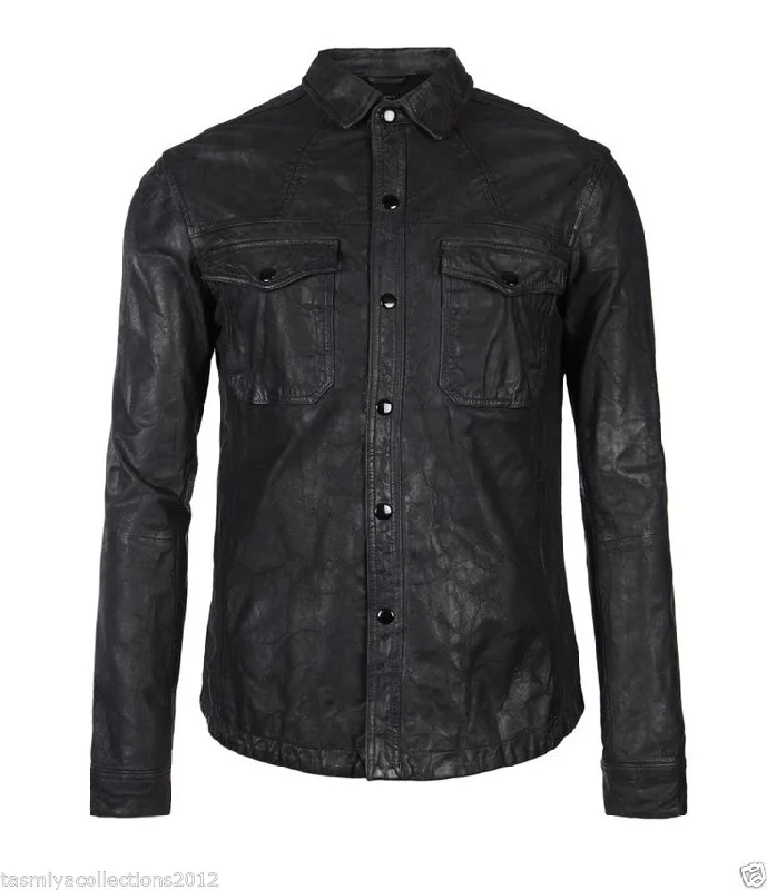 Men's Genuine Lambskin Leather Shirt Jacket MSH006