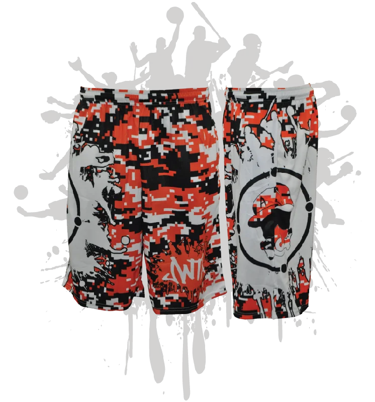 Splatter Splash Digital Camo Mens Full Dye Shorts Orange/Black/White