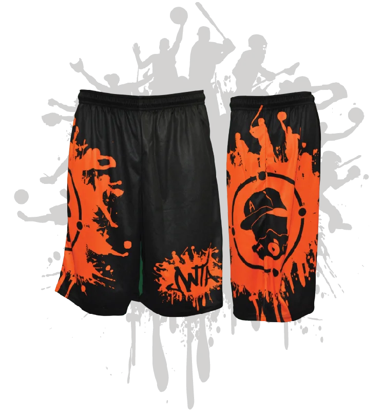 Splatter Splash Mens Full Dye Shorts Black/Orange