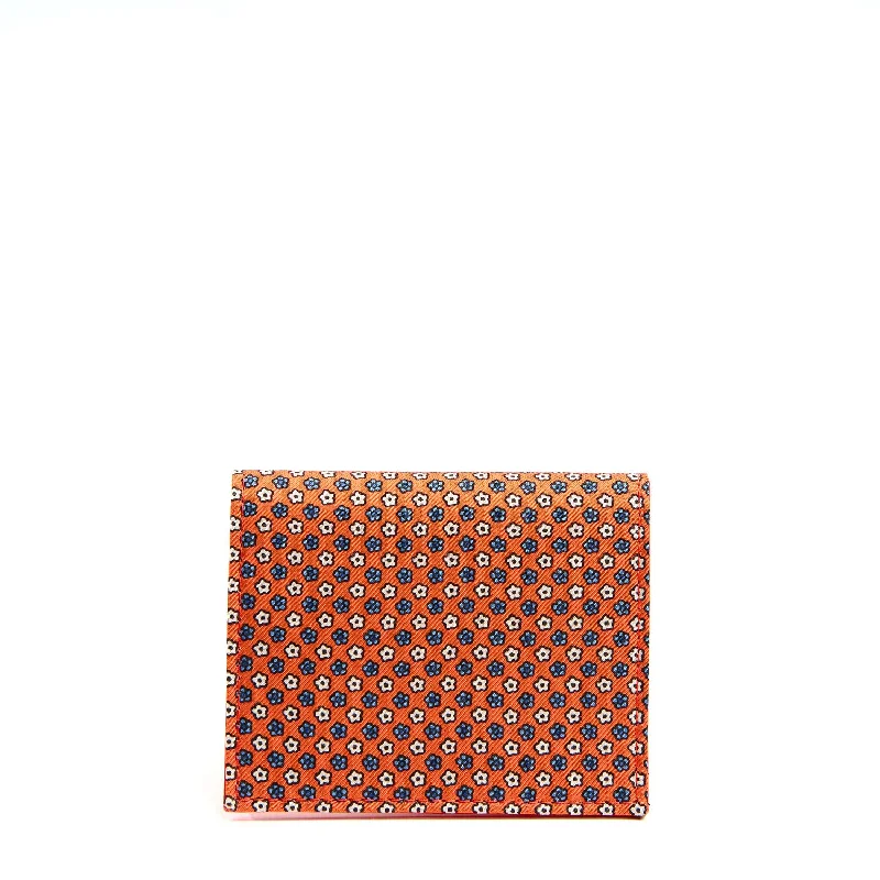 ORANGE SILK AND LEATHER FOLDING CARD HOLDER