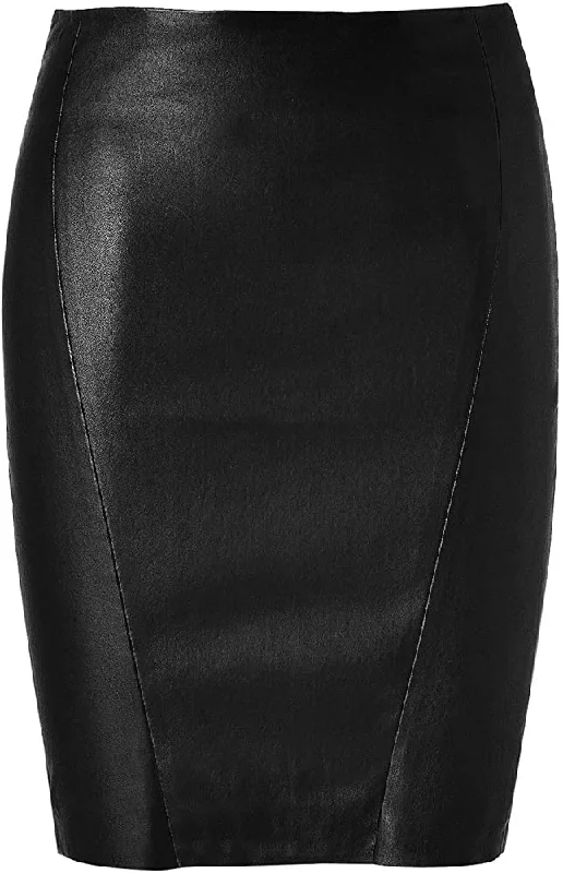 Koza Leathers Women's Leather Skirt Genuine Lambskin Real Leather Knee Length Skirt KS001