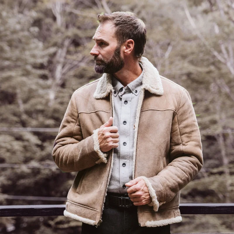 Shearling Leather Bomber Jacket | Sandstone Brown