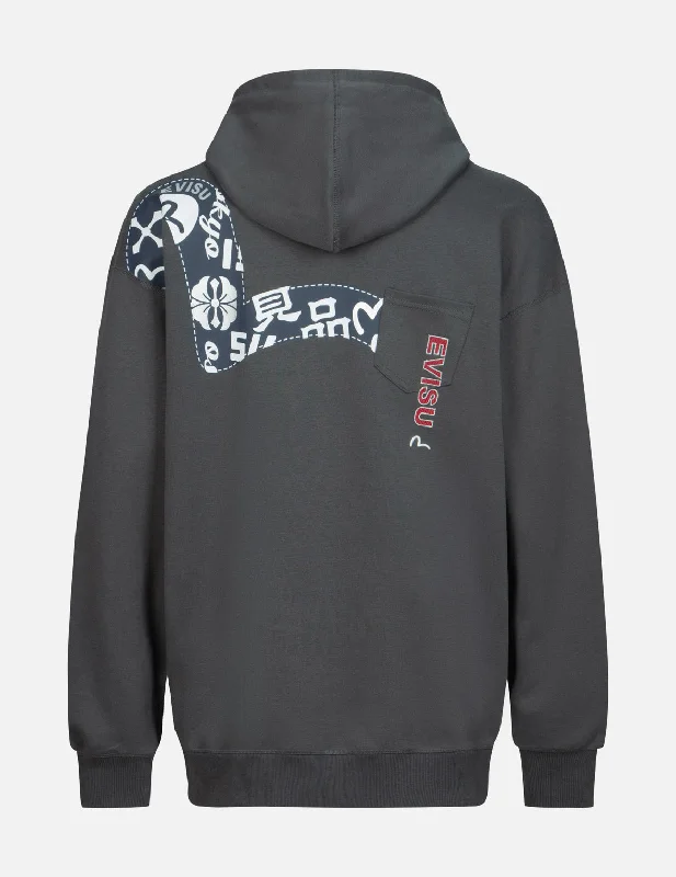 Seagull Print and Logo Embroidery Loose Fit Hoodie