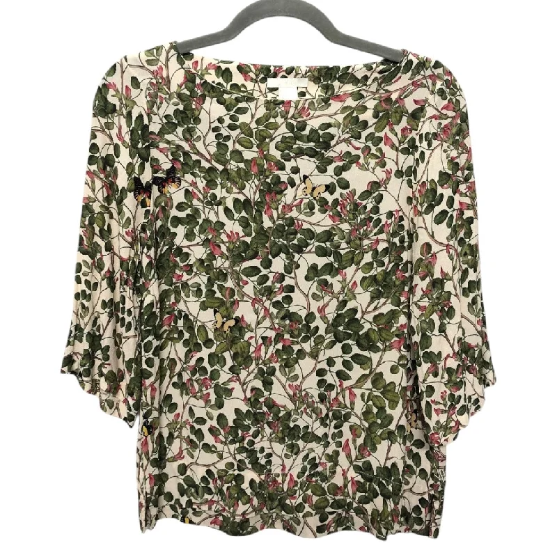 Top 3/4 Sleeve By H&M In Green & Pink, Size:2