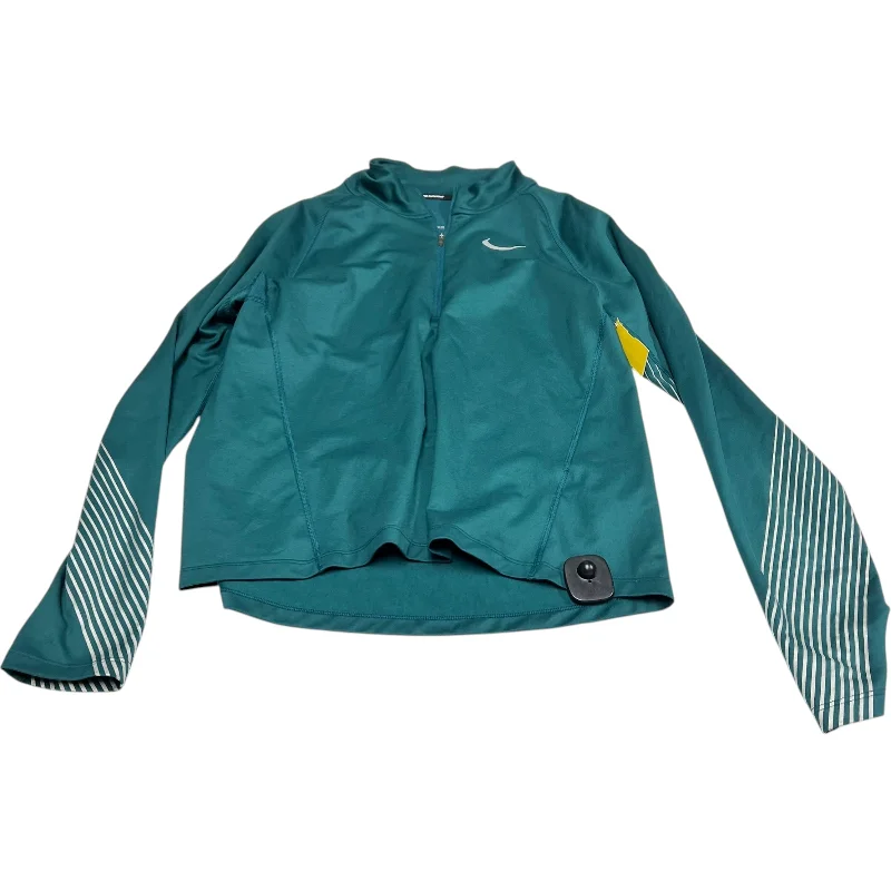 Athletic Top Long Sleeve Collar By Nike Apparel In Green, Size: M