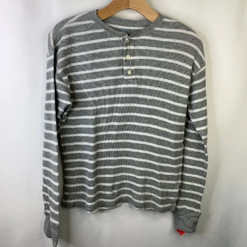 Size 12-14: Crewcuts Crew & White Striped Waffle Texture Long Sleeve Shirt