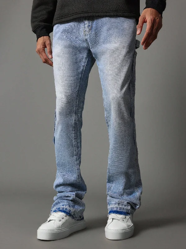 Flare Fit Washed Raw Edge Carpenter Jean