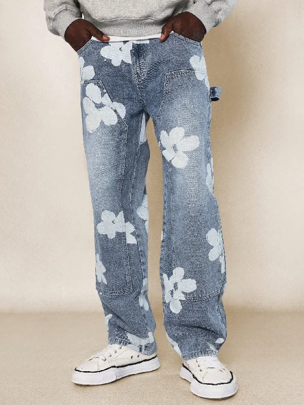 Straight Fit Floral Printed Carpenter Jean