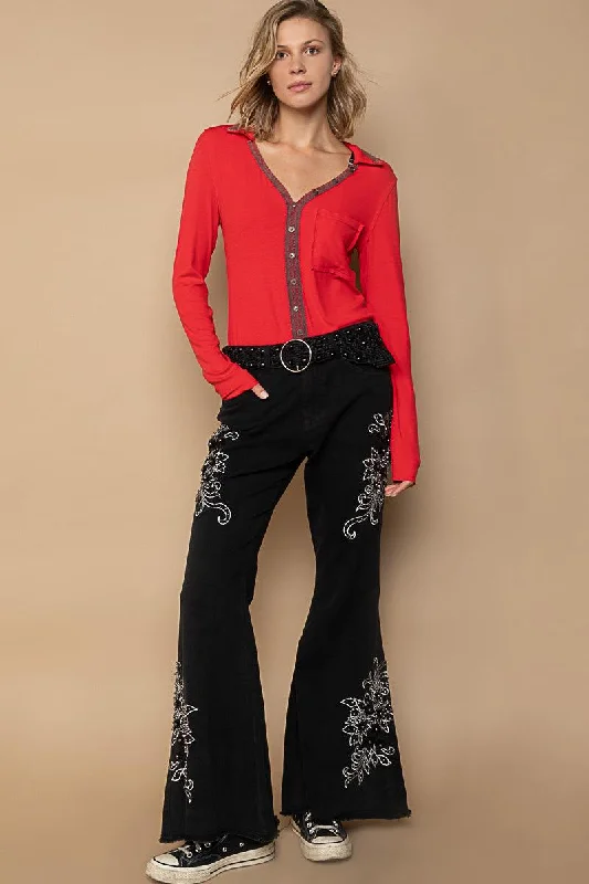 POL Embroidered and Embellished Flare Jean FWP107