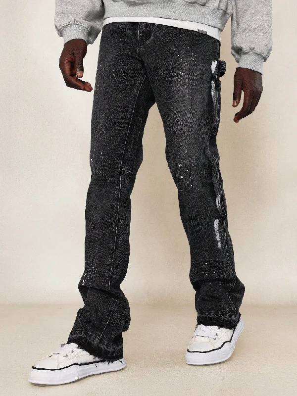 Slim Fit Raw Edge Jean With Splatter Paint