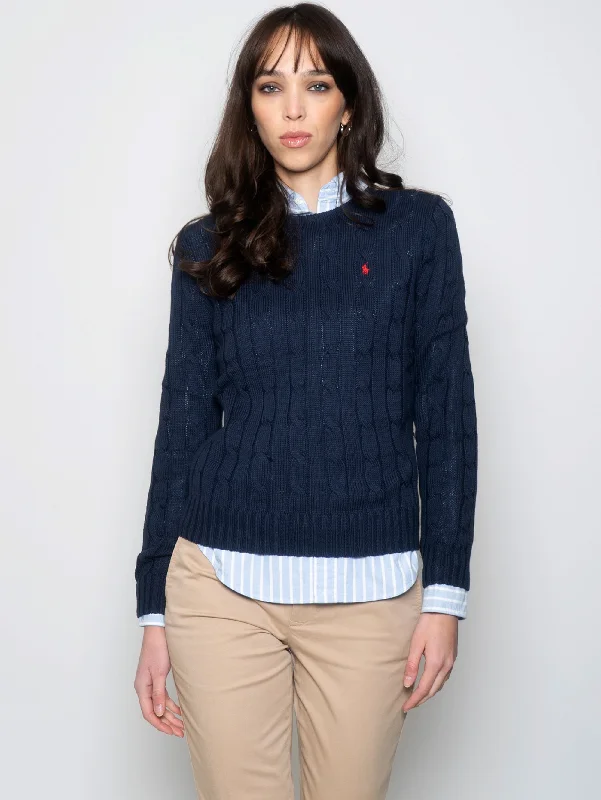 Maglia a Trecce in Cotone Blu Navy