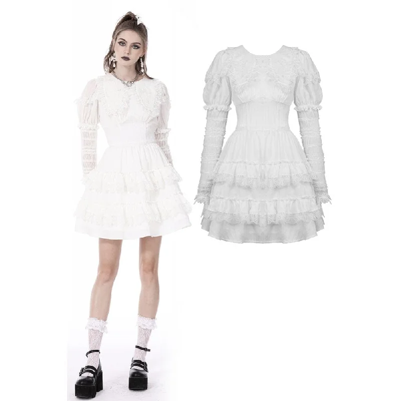 Women's Gothic Doll Collar Puff Sleeved Ruffled Dress